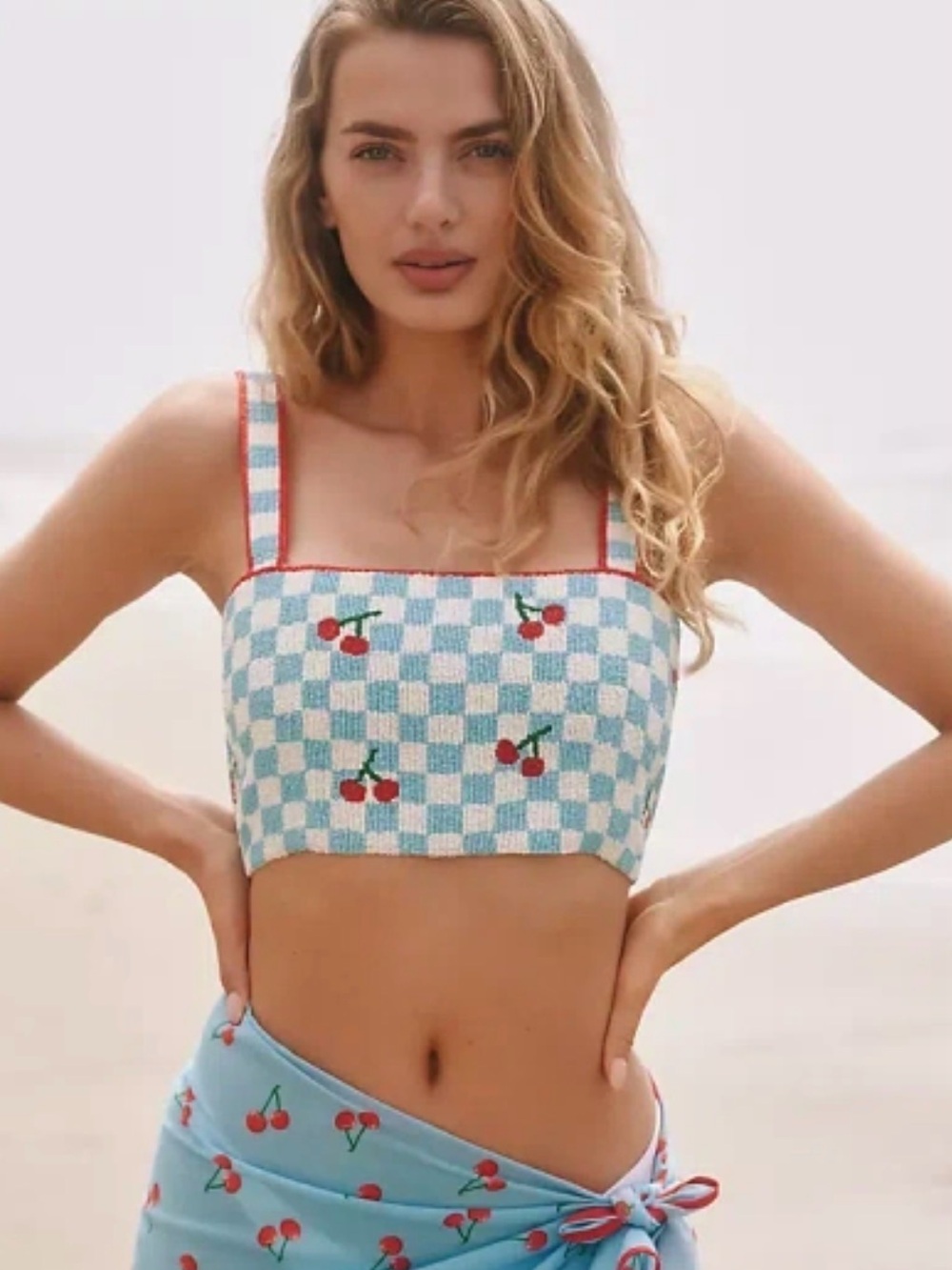 Celandine beaded cherry cami with bow.